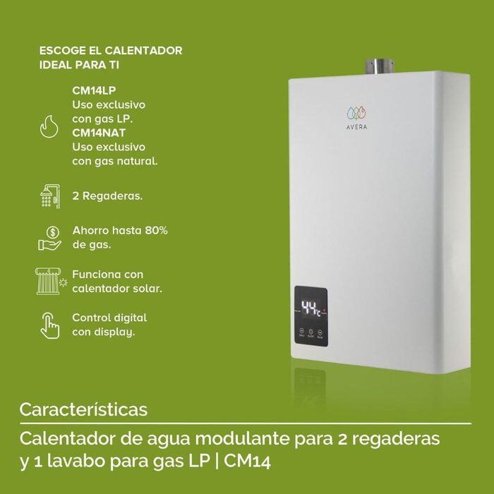 Calentador de Agua Modulante 14 L Gas LP Avera CM14