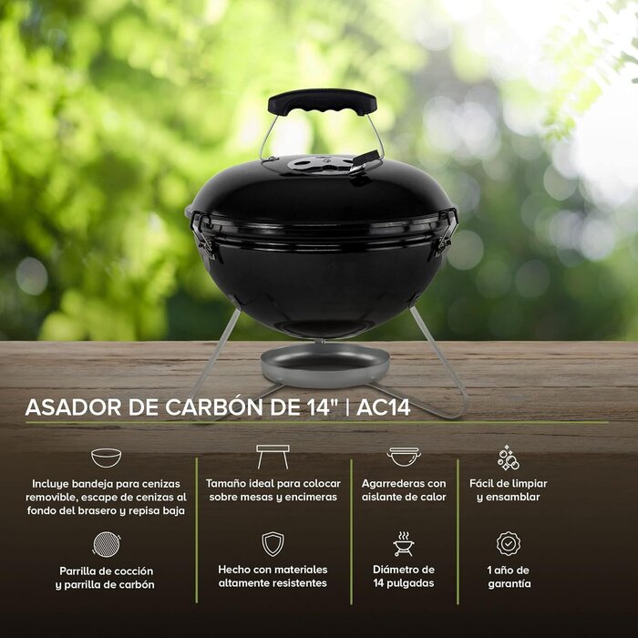 Asador de Carbón de 14 Pulgadas Acero Inoxidable- Avera